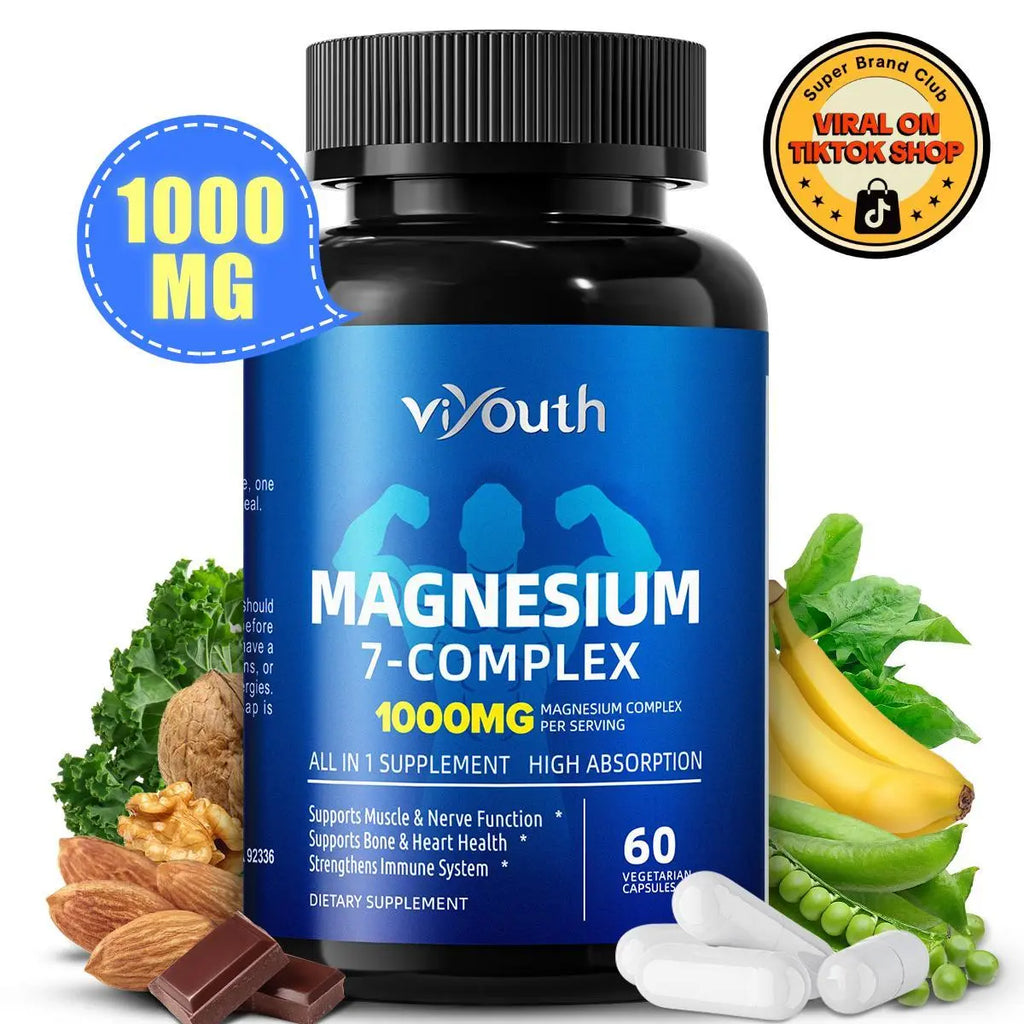 Viyouth 1000Mg Magnesium Complex - 10 Elemental Magnesium Complex & Zinc for Calming Sleep & Relax - US Made - Dietary Supplement for Hair Health Digestive Detox & Cortisol Balance-3Rd Party Tested Tablets Fitness, Magnesium Glycinate Vitamin