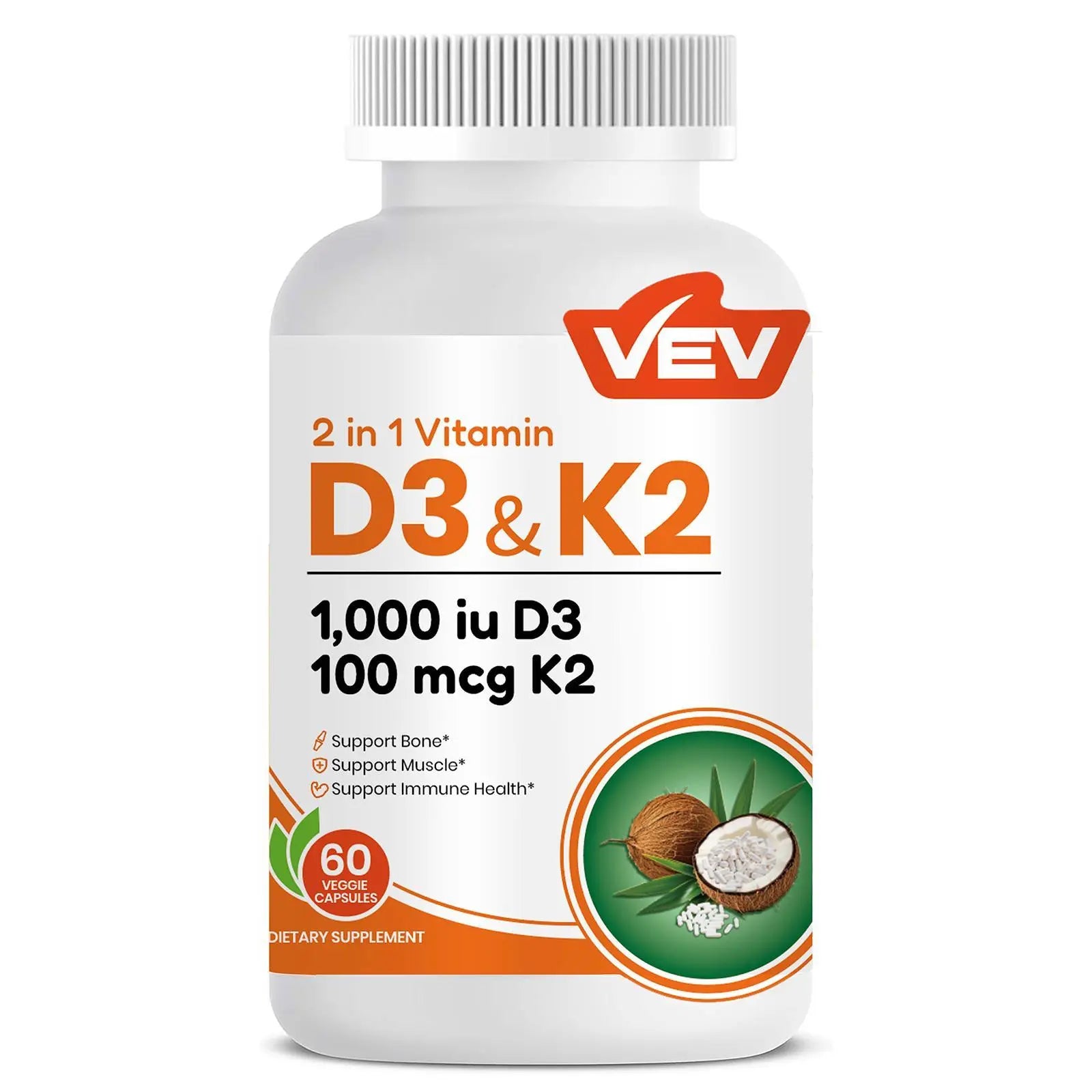 VEV Corefeel Vitamin D3 K2 Supplement Softgels, Mothersdaygift