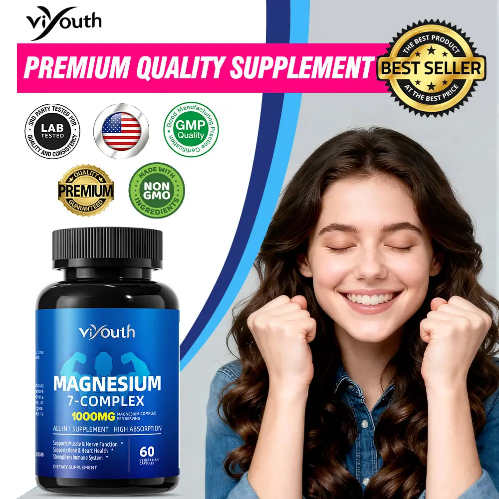 Viyouth 1000Mg Magnesium Complex - 10 Elemental Magnesium Complex & Zinc for Calming Sleep & Relax - US Made - Dietary Supplement for Hair Health Digestive Detox & Cortisol Balance-3Rd Party Tested Tablets Fitness, Magnesium Glycinate Vitamin