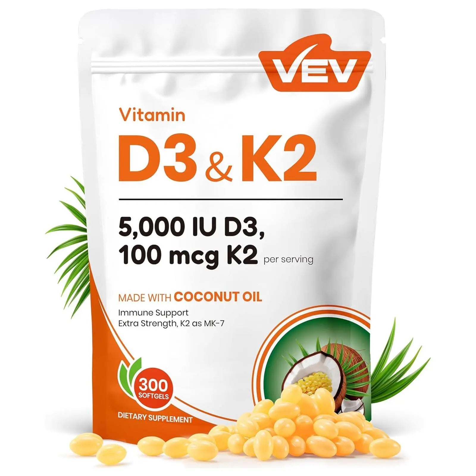 VEV Corefeel Vitamin D3 K2 Supplement Softgels, Mothersdaygift