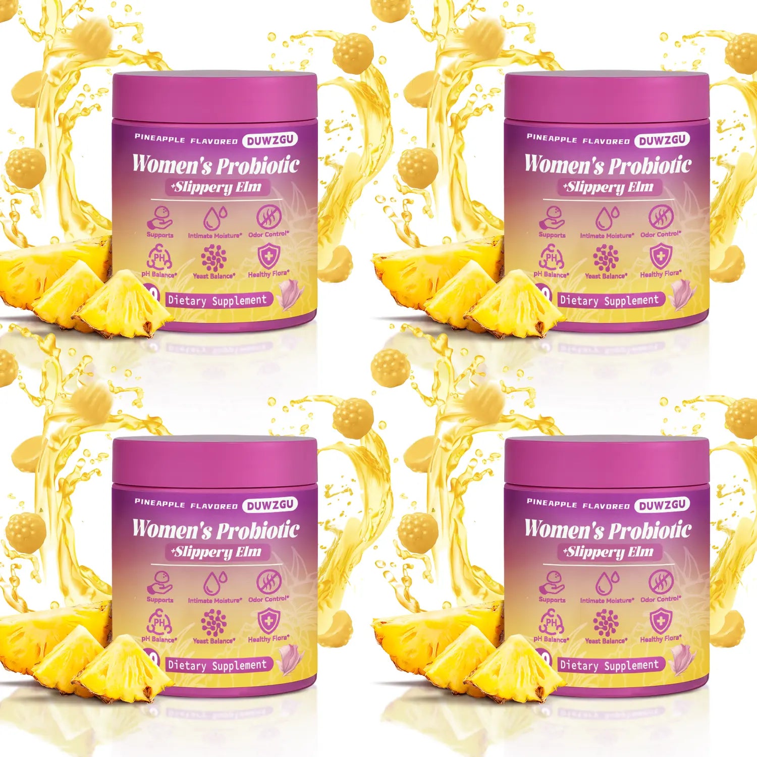 Feminine Probiotics Gummies - Pineapple Flavor, Supports Ph Balance & Dryness Relief, Prebiotic & Probiotic Blend with Slippery Elm Healthcare Dietary