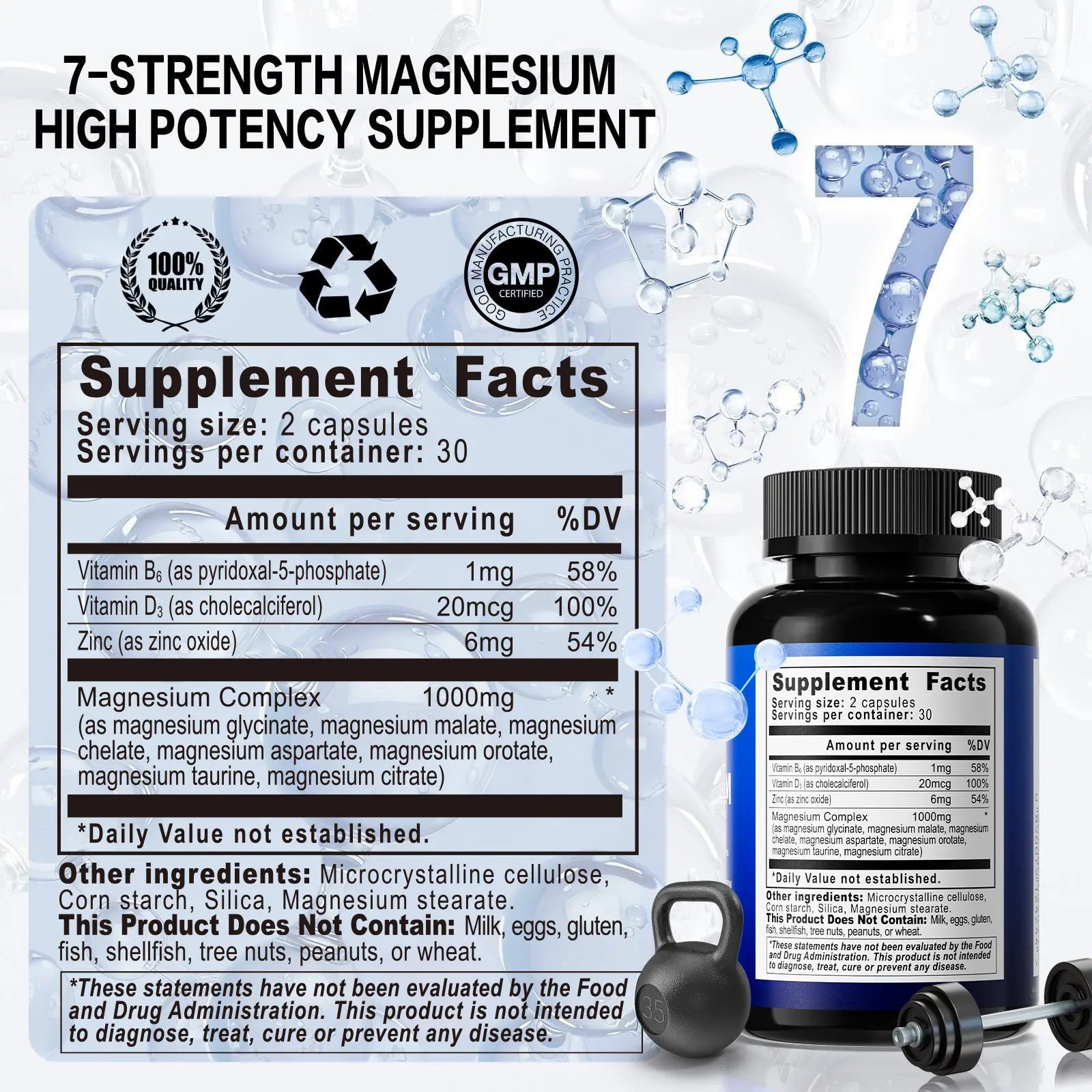 Viyouth 1000Mg Magnesium Complex - 10 Elemental Magnesium Complex & Zinc for Calming Sleep & Relax - US Made - Dietary Supplement for Hair Health Digestive Detox & Cortisol Balance-3Rd Party Tested Tablets Fitness, Magnesium Glycinate Vitamin